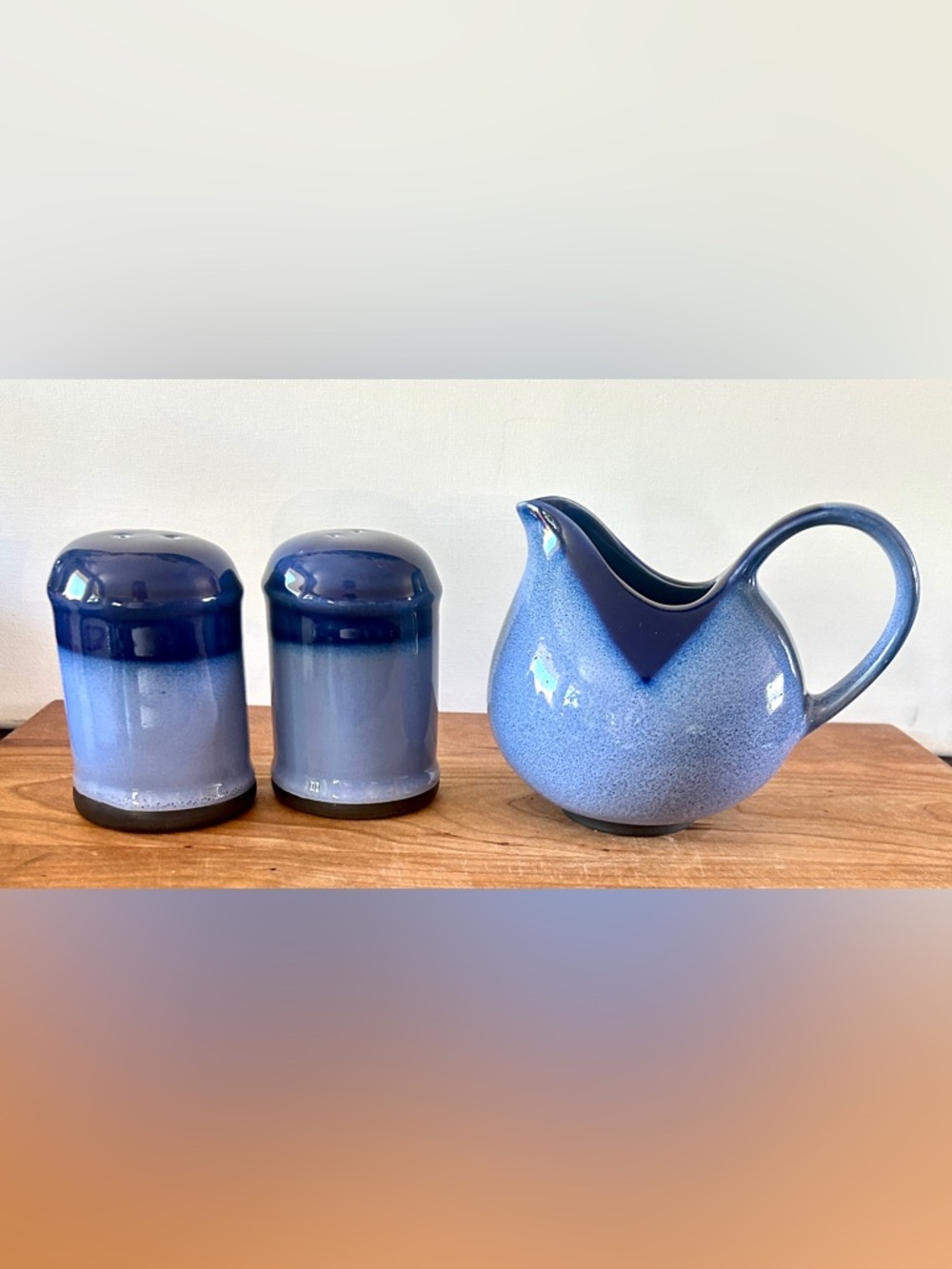 SALE! Sango Nova Blue Two Tone Salt & Pepper Shakers & Matching Creamer Y2K